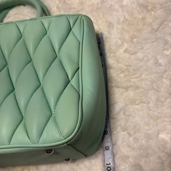Ecostitch vegan leather Mint Grn puffy woven Tote top handles cross body strap - Picture 12 of 16
